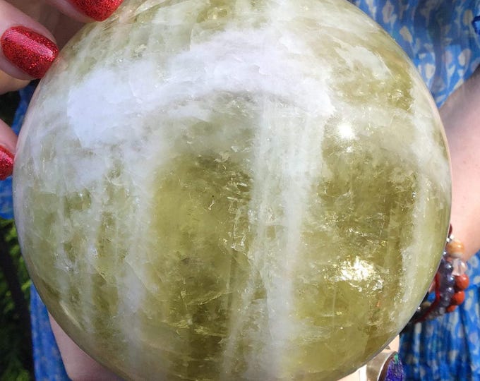 CLEARANCE! ~ Citrine Crystal Ball ~ Large 5 Lb. ~ 4" Wide ~ Natural Golden Colors ~ White Banded Quartz Stripes, Solar Plexus