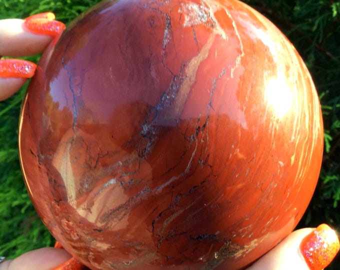 Red Jasper Crystal Ball ~ Large 4 lb. 8 oz.  ~ 4 " Wide ~ Large Polished Sphere ~ Swirling White Inclusions Altar Décor, Reiki, Display