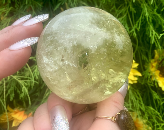 Citrine Crystal Ball ~ 12 oz. ~ 2 1/2" Wide Polished Sphere ~ Breathtaking Prism Inclusions ~ Fast & Free Shipping from U.S.A, Tariff Free ~