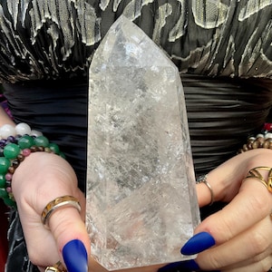 Large Brazilian Quartz Crystal Generator: Silver Inclusions, Rainbows, 5.5&quot;