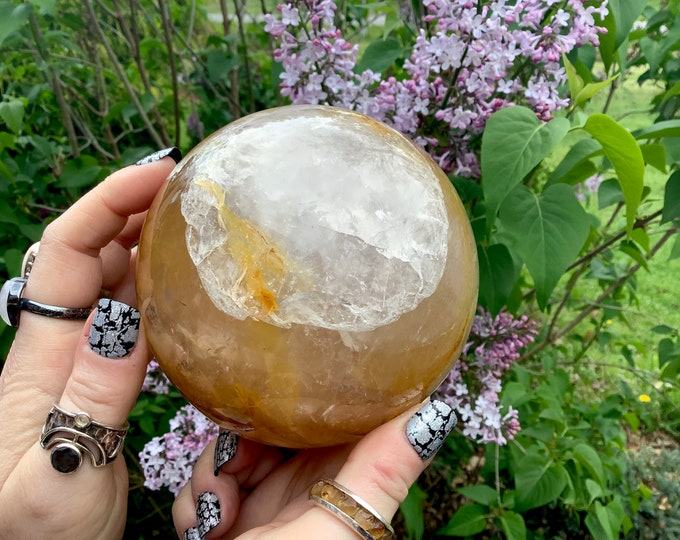 Golden Healer Quartz Crystal Ball ~ 3 lb. 7 oz. ~ 4" Wide ~ Polished Sphere Sparkling Rainbow Inclusions ~ Fast & Free Shipping from USA ~