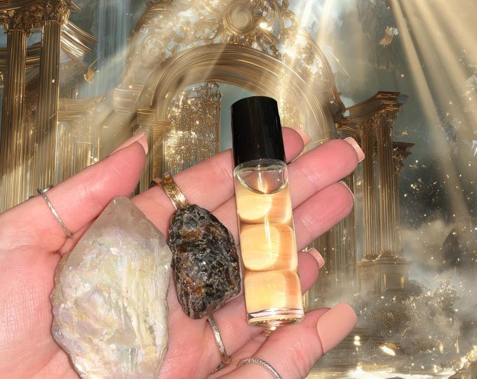 Amber Ascension Perfume Oil and Crystals ~ Crystal Goddess 888 Exclusive Multisensory Set ~ Combining Poetry, Scent and Crystals