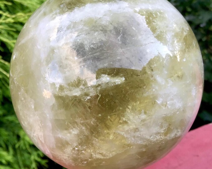 Citrine Crystal Ball ~ Big 1 Lb. 15 oz. ~ 3" Wide ~ Sparkling Golden Inclusions, Rainbows ~ Altar, Meditation, Reiki Display ~ Fast Shipping