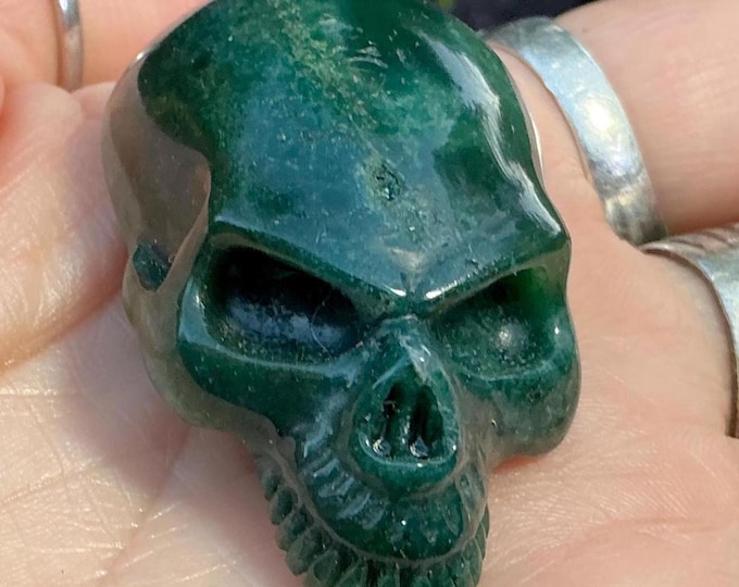 Green Ocean Agate Crystal Skull Pendant Necklace ~ 2" Long ~ Hand Carved One-of-a-Kind ~ ~ Fast & Free Shipping, U.S.A. + Global Shipping