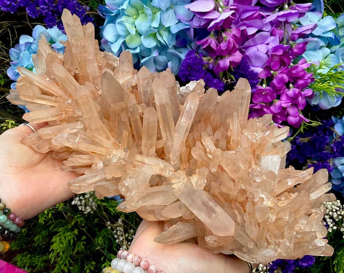 Lemurian Quartz Crystal Cluster ~ Large 11 lb. ~ 14" Long ~ Sparkling Frosted Orange Points ~ Stunning Display