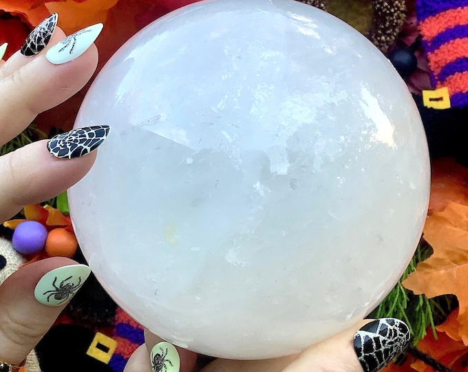 Snow Quartz Crystal Ball ~ Large 4 Lb ~ 4" Wide Polished Clear Sphere ~ Beautiful Reiki, Feng Shui Display ~ Gorgeous Glowing White Ball