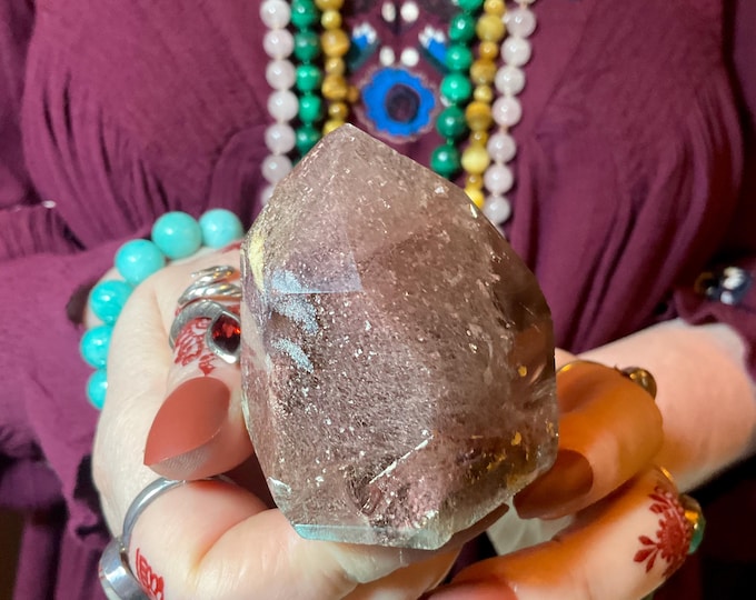 Strawberry Quartz 5 oz. Generator ~ 2" Wide ~ Red Root Chakra Tower ~ Kundalini, Reiki, Home Decor ~ Fast & Free Shipping