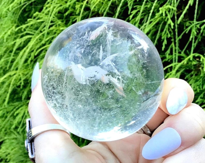 Ultra Clear Quartz Crystal Ball ~ 9.7 oz ~ 2" Wide ~ Sparkling Silver Inclusions ~ Super High Quality Metaphysical Home Decor, Altar Display