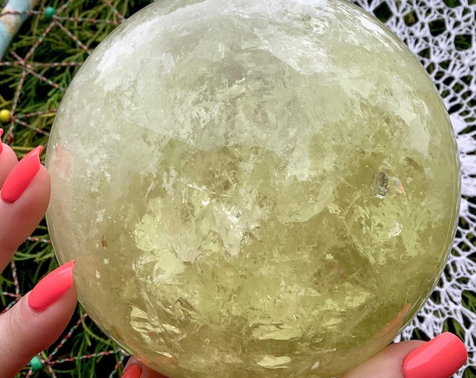 Citrine Crystal Ball ~ Large 6 Lb. ~ 5" Wide ~ Ultra Clear Natural Yellow Color ~ Sparkling Rainbow Prism Inclusions ~ Fast & Free Shipping