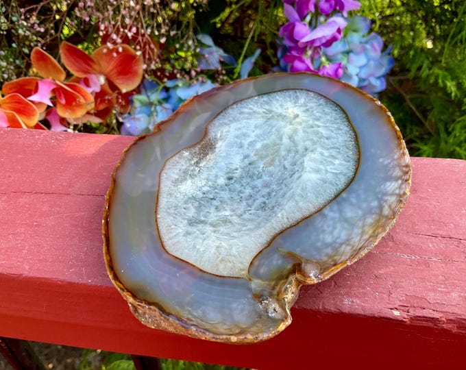 Agate & Quartz Crystal Bowl ~ Large 1 Lb. 4 oz. ~ 6 1/2" Wide ~ Natural Polished Mineral Jewelry Dish ~ Altar Display ~ Fast Free Shipping
