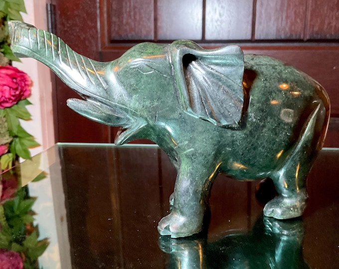 Vintage Hand Carved Verdite Elephant Large 2 Lb. 3 oz. ~ 7" Long ~ Hand Carved ~ Animal Totem, Altar, Reiki Display
