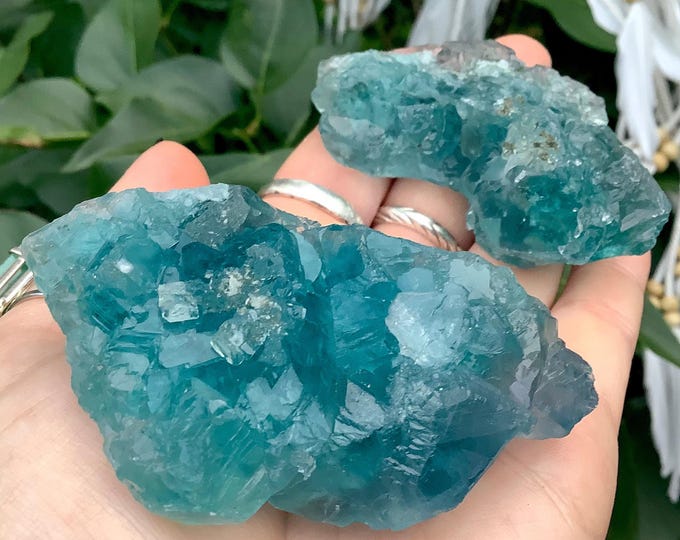 Blue Fluorite Crystals ~ Duo of Pocket or Altar Crystals ~ 2 Gorgeous, Glowing Colors ~ Perfect for Meditation ~ 7 oz. Total Weight