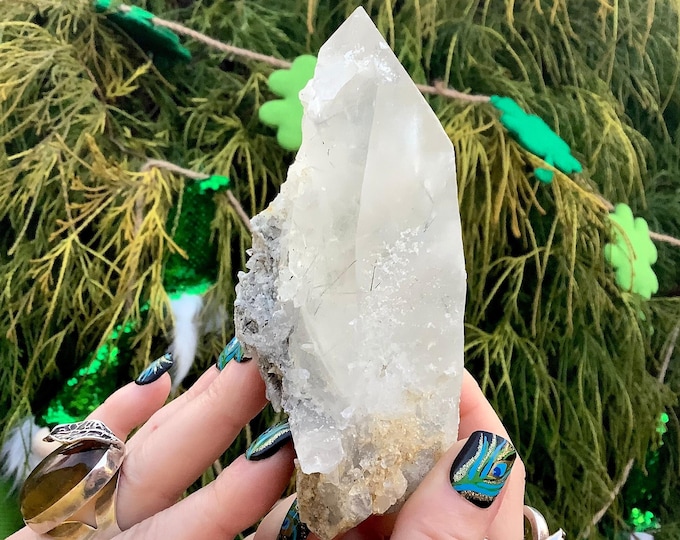 Himalayan Quartz Cluster ~ 12 oz. ~ 4 1/2" Long ~ Actinolite Encrusted Inclusions ~ Reiki Healing Altar Display ~ Metaphysical Home Decor ~