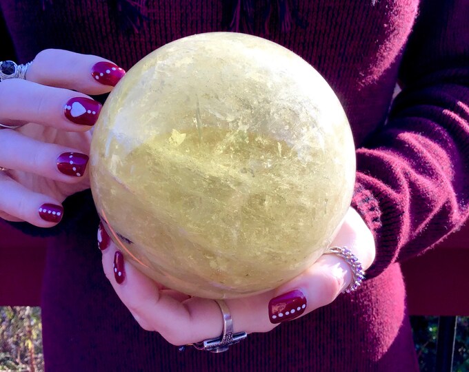 Citrine Crystal Ball ~ Large 4 lb. ~ 4" Wide Beautiful Sphere ~ Sparkling Golden Sunshine Yellow Color ~ Stunning Reiki, Altar Display