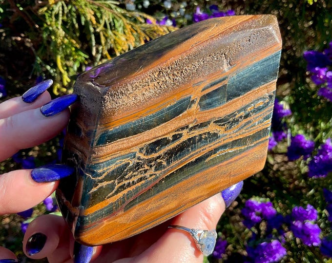 Tigers Eye Freeform Crystal ~ 1 Lb. 10 oz. ~ 4" Long ~ Sparkling Polished Golden-Red-Brown Black Colors ~ Solar Plexus Chakra Stone, Reiki ~
