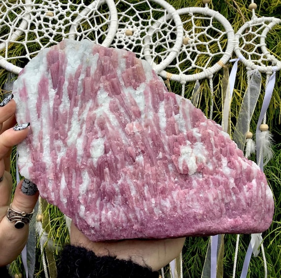 Pink Tourmaline Crystal Cluster ~ Large 7 Lb. 4 oz. ~ 11" Long ~ Colorful Gemmy Rubellite Bands on Quartz Matrix ~ Fast & Free Shipping, USA
