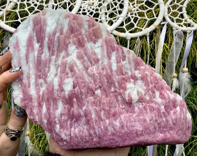 Pink Tourmaline Crystal Cluster ~ Large 7 Lb. 4 oz. ~ 11" Long ~ Colorful Gemmy Rubellite Bands on Quartz Matrix ~ Fast & Free Shipping, USA