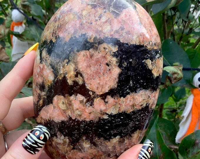 Rhodonite Free Form Self Standing Crystal Pillar ~ Large 2 Lb. ~ 5" Tall ~ Black, White and Pink Colors ~ Fast & Free Shipping U.S.A. ~