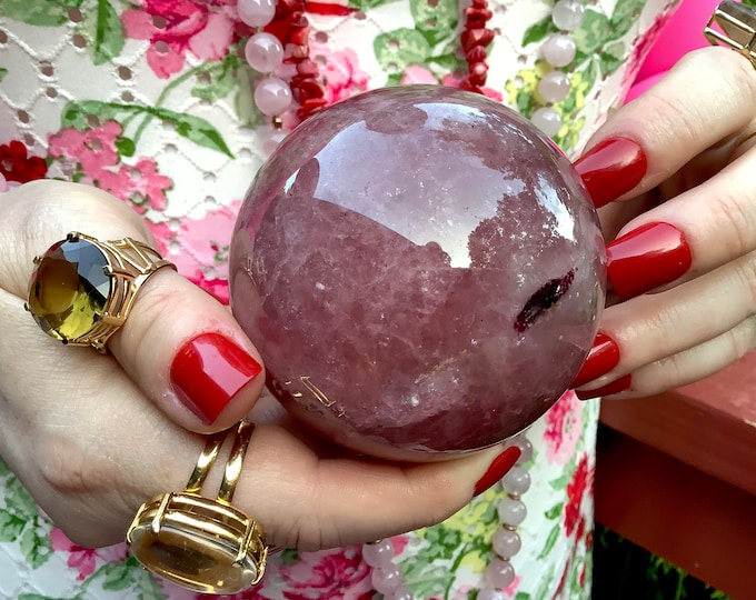 Strawberry Quartz Crystal Ball ~ 1 Lb. ~ 2 1/2" Wide ~ Red Root Chakra Sphere ~ Kundalini, Reiki, Home Decor ~ Fast & Free Shipping from USA