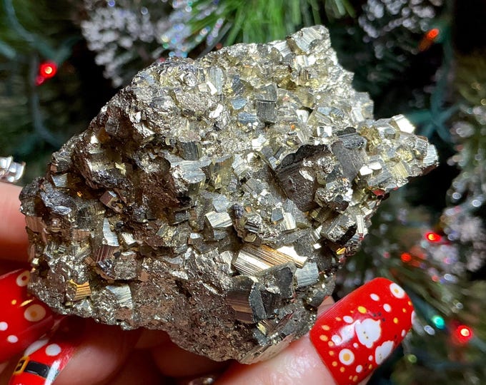 Sparkling Golden Pyrite Crystal 3" Long Cluster, 12 oz.  Meditation Altar Decor