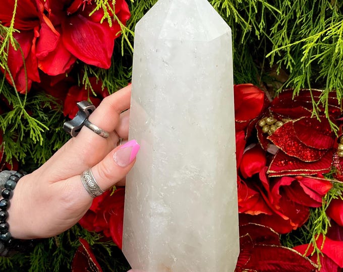 CLEARANCE! ~ Snow Quartz Crystal Generator ~ Large 4 Lb. 11 oz. ~ 9" Tall Tower ~ Reiki, Altar Display ~ Sparkling Inclusions