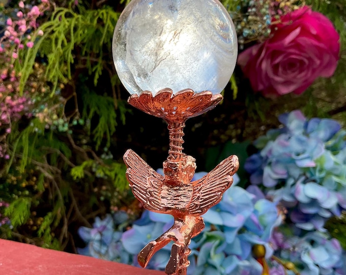 Clear Quartz Crystal Ball ~ 3 oz. Polished Sphere ~ 1" Wide ~ Cherub Display Stand ~ Reiki, Altar, Feng Shui, Meditation ~ Fast Shipping ~