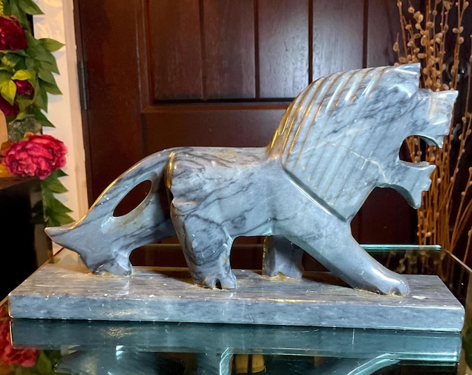 Vintage Gray Onyx African Lion 3 Lb. 6 oz. ~ 10" Long ~ Hand Carved Museum Quality ~ Swirling Gray Colors ~ Animal Spirit Totem