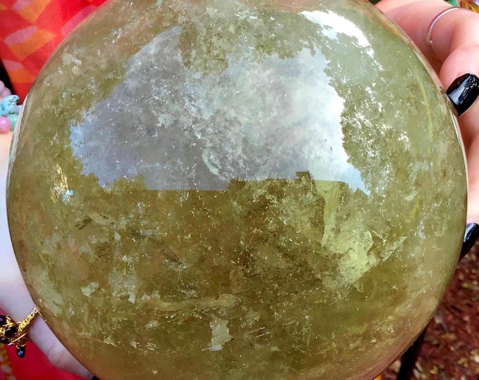 CLEARANCE! ~ Citrine Crystal Ball ~ Large 9 Lb. ~ 5" Wide ~ Natural Yellow Color ~ Sparkling Rainbow Prism Inclusions ~