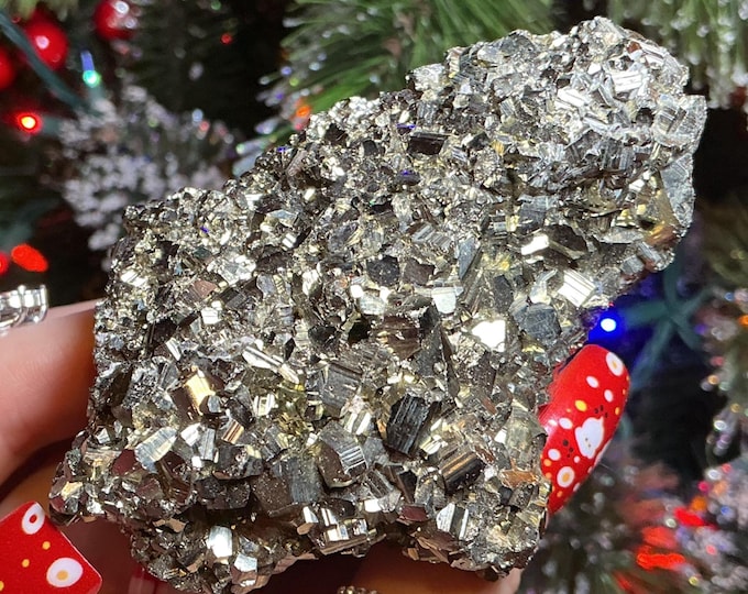 Pyrite Crystal Cluster ~ Large 9 oz. ~ 3" Long ~ Super Sparkling Golden Specimen ~ Meditation Stone, Altar Feng Shui