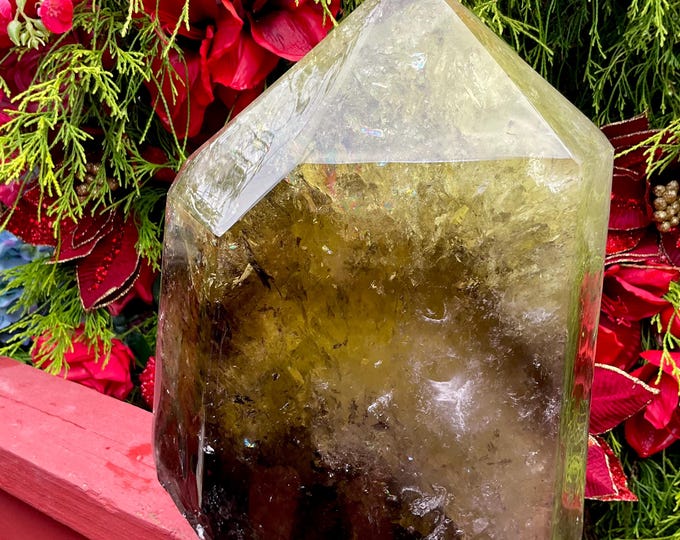 Smokey Citrine Crystal Generator: 24 lb, 12" Tall, Rainbow Inclusions, Metaphysical Decor