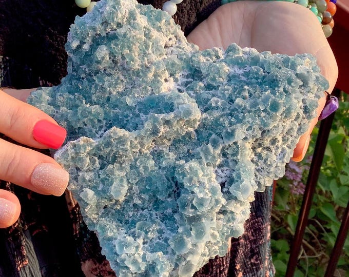 Blue Fluorite Crystal Cluster ~ Large 1 lb. 10 oz. ~ 6" Long ~ Natural Matrix ~ Cubic Formation ~ Fast & Free Shipping, USA