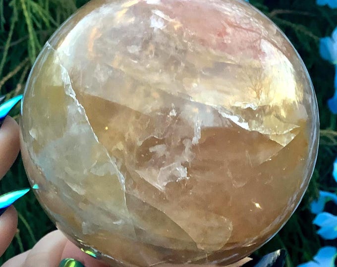 Golden Healer Quartz Crystal Ball ~ Large 2 lb. 2 oz. ~ 3 1/2" Wide ~ Metaphysical Home Decor ~ Reiki Healing Altar Display ~ Free Shipping