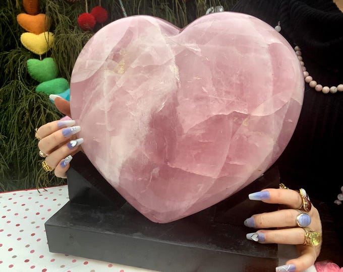 Rose Quartz Crystal Heart ~ Large 31 Lb. ~ 12" Wide Free Standing Custom Display Stand ~ Angelic Baby Pink ~ Perfect Gift ~ Free Shipping