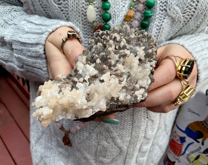 Cave Calcite Crystal Cluster ~ 5 1/2" Long ~ Natural Display Mineral on Matrix ~ Sparkling Points ~ Fast & Free Shipping from U.S.A. ~