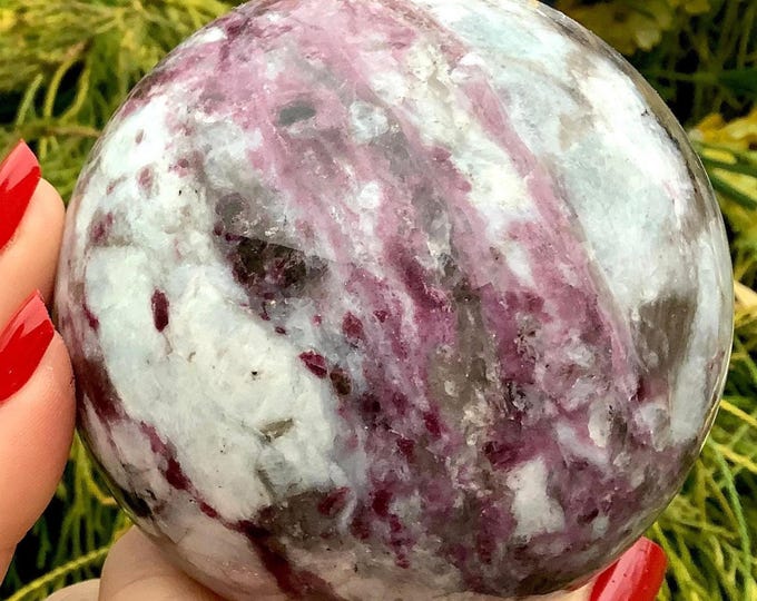 Red Tourmaline Crystal Ball ~ 1 Lb. 8 oz. ~ 3" Wide ~ Magenta Rubellite in White Quartz ~ Beautiful Metaphysical Home Decor, Altar Display
