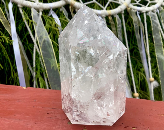 Clear Quartz Crystal Generator ~ 10 oz. ~ 3 1/2" Tall ~ Ultra Sparkling Silver Flash Inclusions ~ "Fire and Ice" ~ Fast & Free Shipping USA