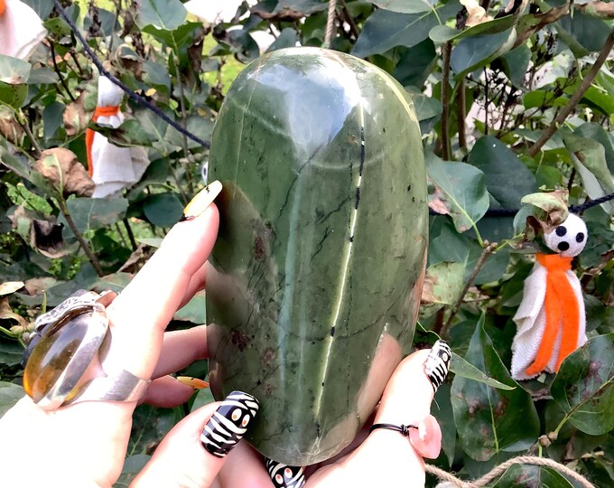 Nephrite Jade Freeform Crystal ~ Large 2 Lb. 15 oz. ~ 5 Tall ~ Green, White Colors ~ Free Standing Display ~ Fast & Free Shipping from U.S.A