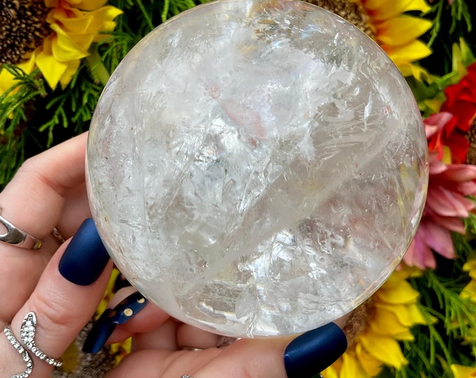 Clear Quartz Crystal Ball ~ Large 2 Lb. 10 oz. ~ 3 1/2 " Wide ~ Sparkling Silver Inclusions ~ Metaphysical Home Decor ~ Fast & Free Shipping