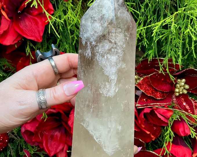 Smokey Phantom Clear Quartz Crystal Generator: 8" Tower, Sparkling Inclusions