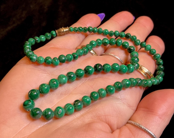 Vintage Malachite 15" Necklace ~ Genuine Graduated Gemstones ~ Sacred Adornment