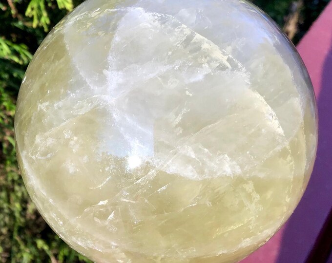 CLEARANCE! ~ Citrine Quartz Crystal Ball ~ Large 1 Lb. 13 oz. ~ 3" Wide ~ Golden Yellow Banded Polished Sphere ~ White Lines