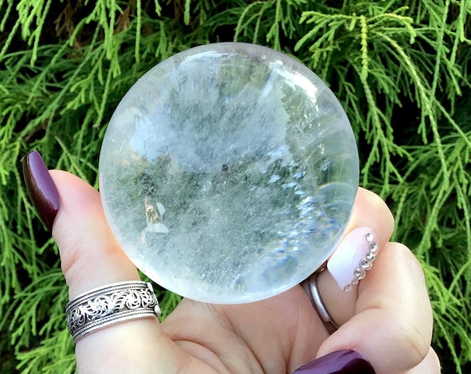 Ultra Clear Quartz Crystal Ball ~ 9.6 oz ~ 2" Wide ~ Sparkling Silver Inclusions ~ Super High Quality Home Decor ~ Fast & Free Shipping