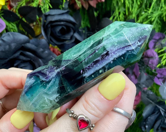 Rainbow Fluorite Double Terminated Wand ~ Large 5.5 oz. ~ 4 1/2" Long ~ Blue, Green, Purple ~ Fast & Free Shipping, USA + Global Shipping