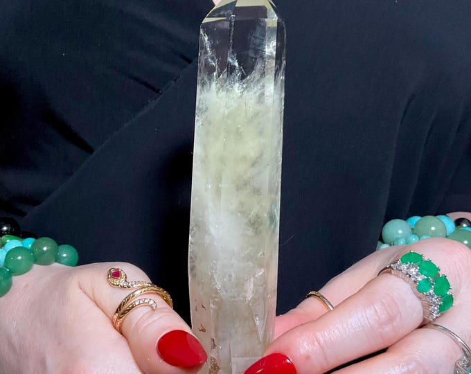 Citrine Quartz Crystal Wand ~ Large 5.9 oz. ~ 6" Long ~ High Altitude Himalayan Point ~ Clear Yellow Phantoms Sparkling Rainbow Inclusions