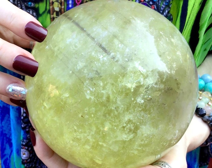 Citrine Crystal Ball ~ Large 7 lb. ~ 5" Wide ~ Big Polished Quartz Sphere ~ Sparkling Golden Yellow Smokey Inclusions ~ Fast & Free Shipping