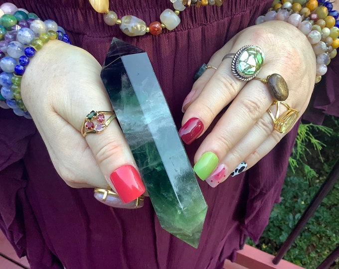 Rainbow Fluorite Crystal Wand ~ 7.2 oz. ~ 5" Long ~ Sparkling Purple, Green, White ~ Double Terminated Points ~ Fast & Free Shipping, USA ~