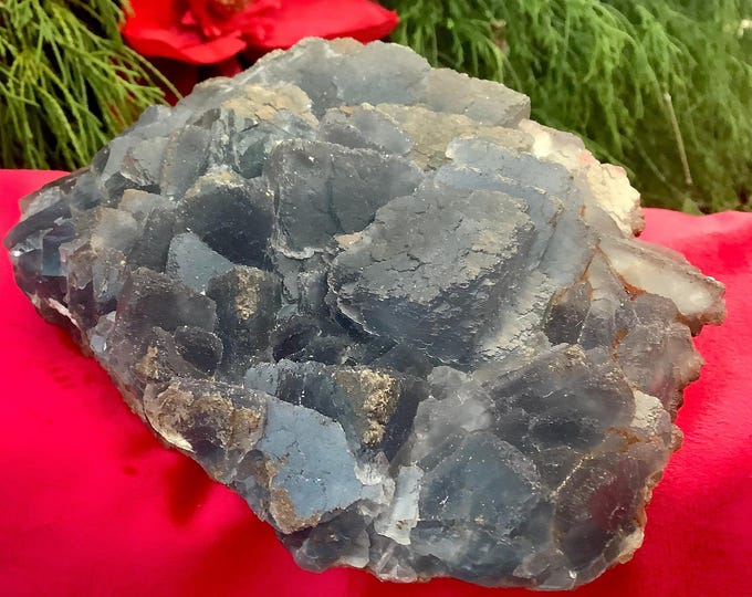Blue Fluorite Crystal Cluster ~ Large 3 Lb. 3 oz. ~ 6" Long ~ Deep Ocean Blue Color ~ Sparkling Cubic Formations ~ Fast & Free Shipping, USA