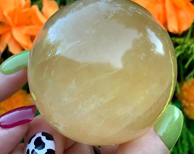 Yellow Calcite Crystal Ball ~ 8 oz. Sphere ~ 2" Wide ~ Sparkling Golden Colors ~ Natural Home Decor~ Fast & Free Shipping from U.S.A ~