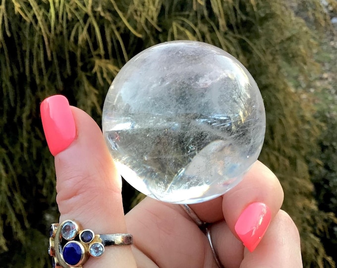 Ultra Clear Quartz Crystal Ball ~ 4.7 oz. ~ 1 1/2" Wide ~ Stunning Silver Flash Inclusions ~ Metaphysical, Reiki, Altar, Home, Office Decor