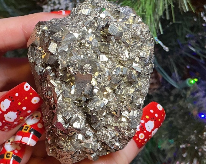 Pyrite Crystal Cluster ~ Large 12 oz. ~ 3" Long ~ Super Sparkling Golden Specimen ~ Meditation Stone, Altar Feng Shui